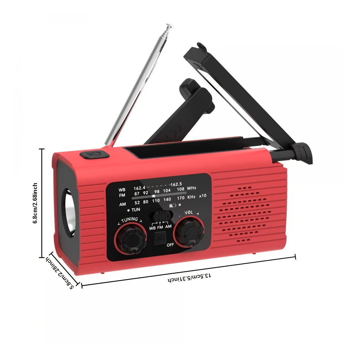 Noodweerradio met 2000mAh Draagbare Noodkit, USB/Solar/Handmatige Draaikruk Oplading, Zaklamp, SOS Alarm, Buiten Binnen Orkaan Camping Survival Essentieel, Weerradio, Noodradio